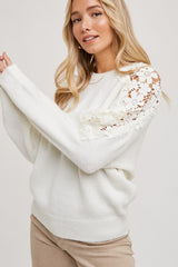 White Crochet Lace Shoulder Sweater