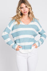 Blue Striped V-Neck Sweater