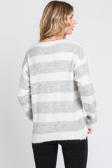Grey Striped V-Neck Sweater