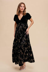 Black Floral Burnout Velvet Maxi Dress
