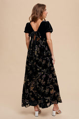 Black Floral Burnout Velvet Maxi Dress