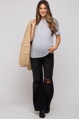 Black Slit Knee Flared Maternity Jeans