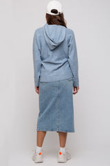 Blue Drawstring Hooded Maternity Sweater
