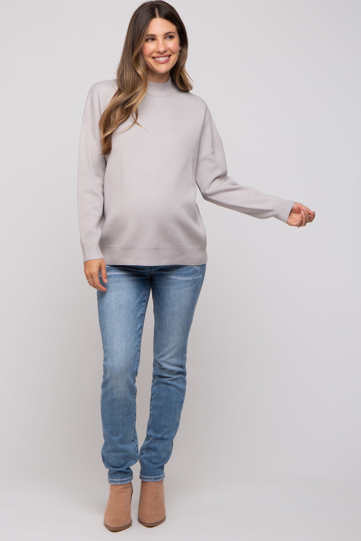 Silver Mock Neck Maternity Sweater