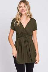 PinkBlush Olive Draped Front Maternity Nursing Top