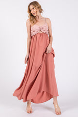 Mauve Color Block Front Cutout Sleeveless Midi Dress