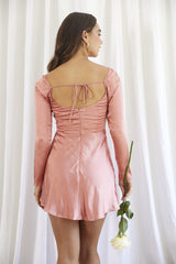 Rose Cowl Neck Long Sleeve Mini Dress