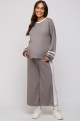 Grey Striped Long Sleeve Maternity Set