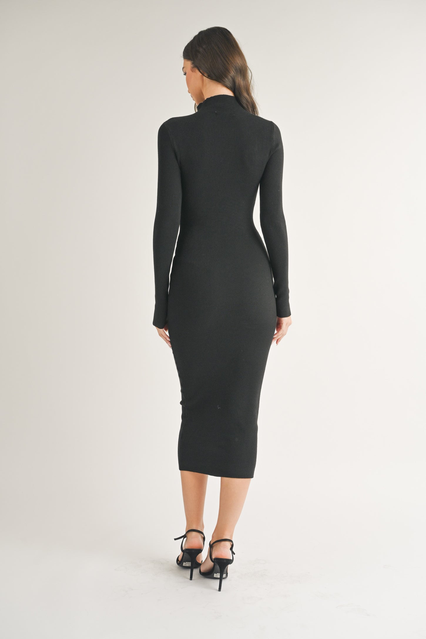 Black Mock Neck Long Sleeve Midi Dress