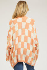Peach Checkered Oversized Maternity Cardigan