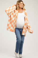 Peach Checkered Oversized Maternity Cardigan