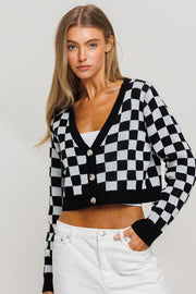 Black White Button Up Crop Sweater
