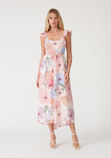Ivory Floral Tie Back Maxi Dress