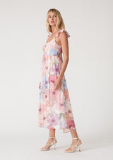 Ivory Floral Tie Back Maxi Dress