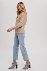 Latte Heart Shape Pom Pom Sweater Pullover