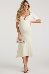 Cream U Notched Maternity Midi Dress