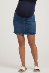 Navy Basic Maternity Denim Mini Skirt