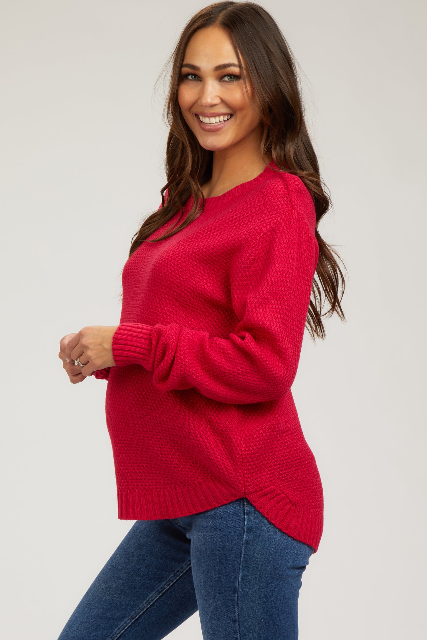 Magenta Knit Pullover Maternity Sweater