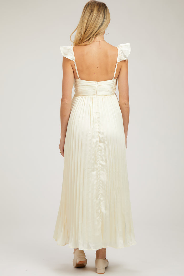 Cream Sleeveless Pleated Maternity Dress