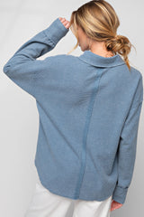 Washed Denim Washed Thermal Henley Knit Top