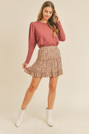 Mauve Multi Floral Crinkle Gauze Tiered Skirt