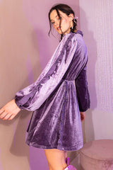 Lavender Velvet Ruffle Detail Surplice Dress