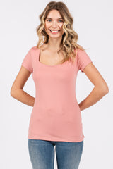 Pink Square Neck Short Sleeve Top