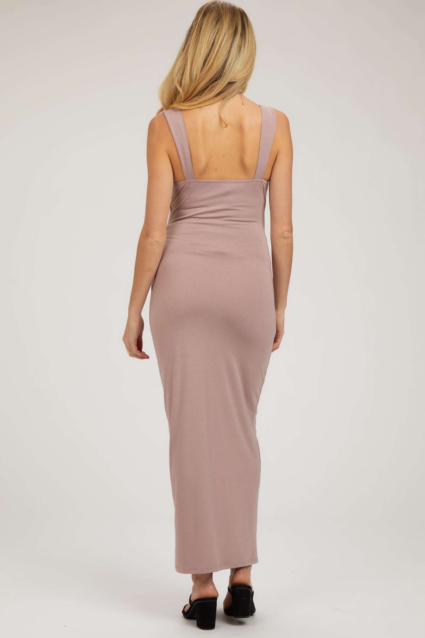 Mauve Cowl Neck Sleeveless Maternity Midi Dress
