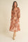 Brown Mustard Floral Patchwork Midi Dress