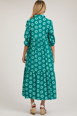 Emerald Floral 3/4 Sleeve Collared Maternity Maxi Dress