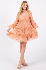 Peach Floral Ruffle Tiered Dress