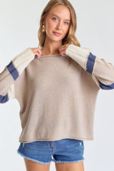 Taupe Multi Stripe Sleeve Sweater Top