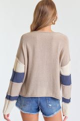 Taupe Multi Stripe Sleeve Sweater Top