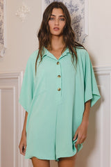 Mint Green Collared Front Button Romper