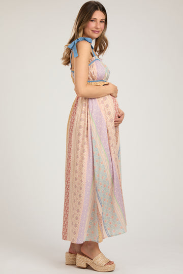 Light Blue Floral Handkerchief Print Maternity Midi Dress