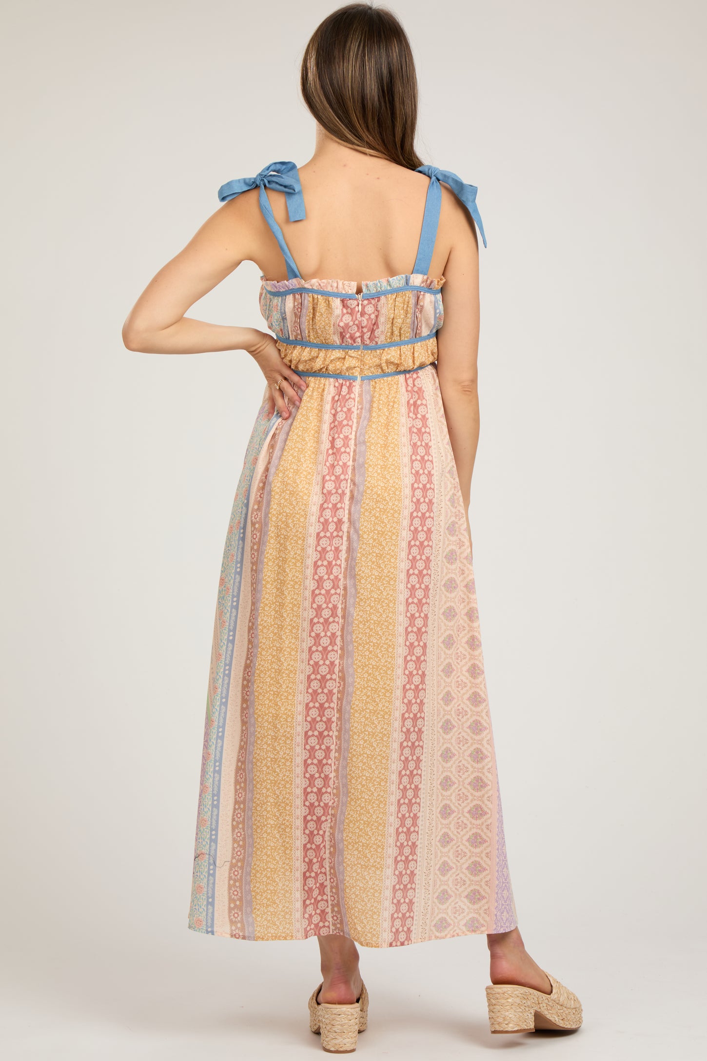 Light Blue Floral Handkerchief Print Maternity Midi Dress