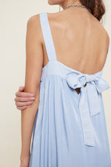 Blue Sleeveless Tiered Tie Back Maxi Dress