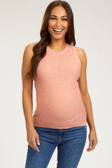 Peach Knit Sleeveless Maternity Top