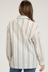 Ivory Striped Front Pocket Maternity Button Up Top