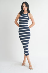 Navy Striped Fitted Knit Dress