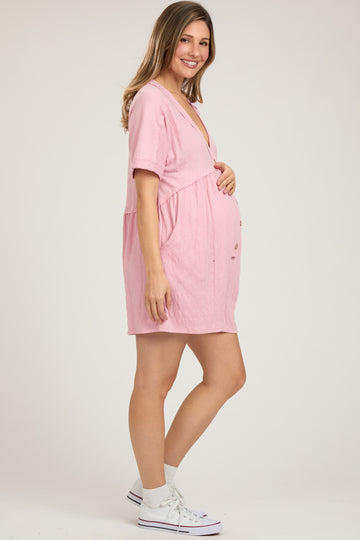Pink Button Down Maternity Romper
