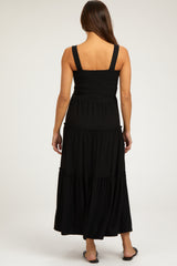 Black Sleeveless Tiered Maternity Maxi Dress