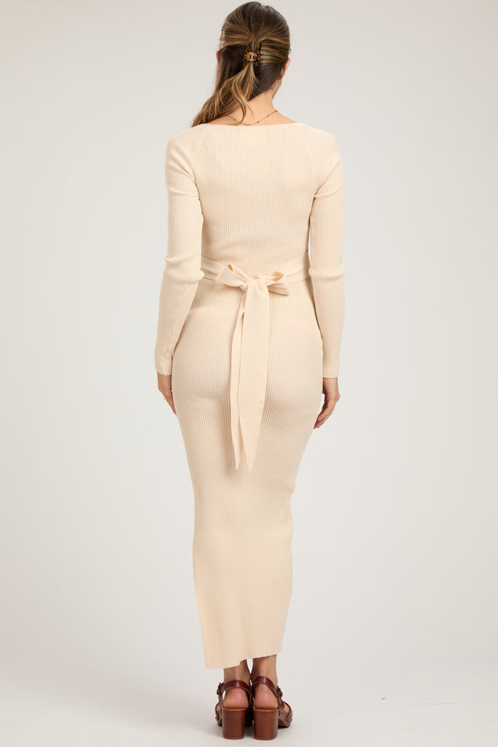 Cream Rib Knit Long Sleeve Maternity Maxi Dress
