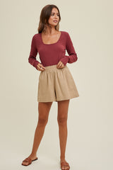 Taupe Smocked Waist Maternity Shorts