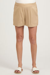 Taupe Smocked Waist Maternity Shorts
