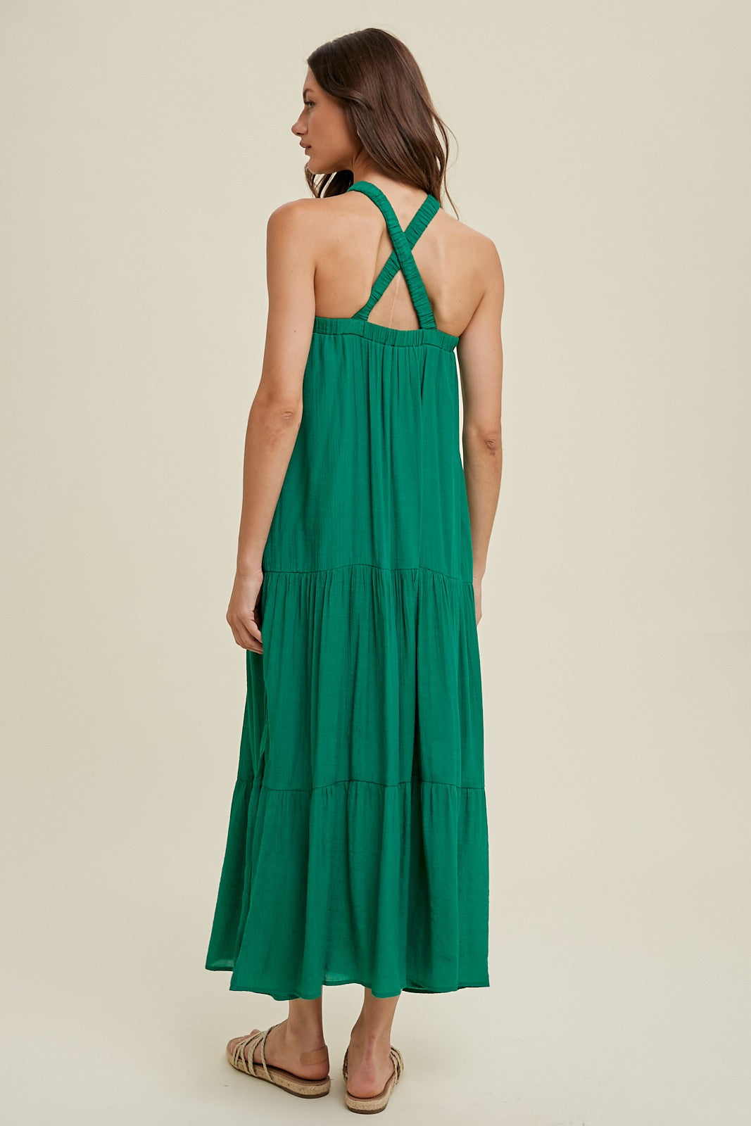 Emerald Halter Tiered Maxi Dress