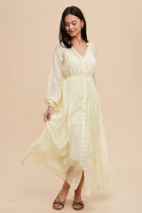 Yellow Embroidered Button Down Maxi Dress