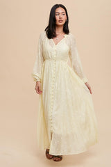 Yellow Embroidered Button Down Maxi Dress