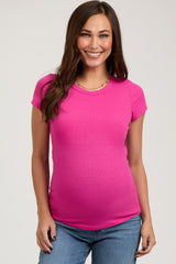 Fuchsia Ribbed Short Sleeve Maternity Top