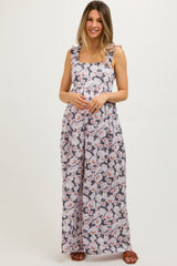 Charcoal Floral Sleeveless Tie Back Maternity Jumpsuit